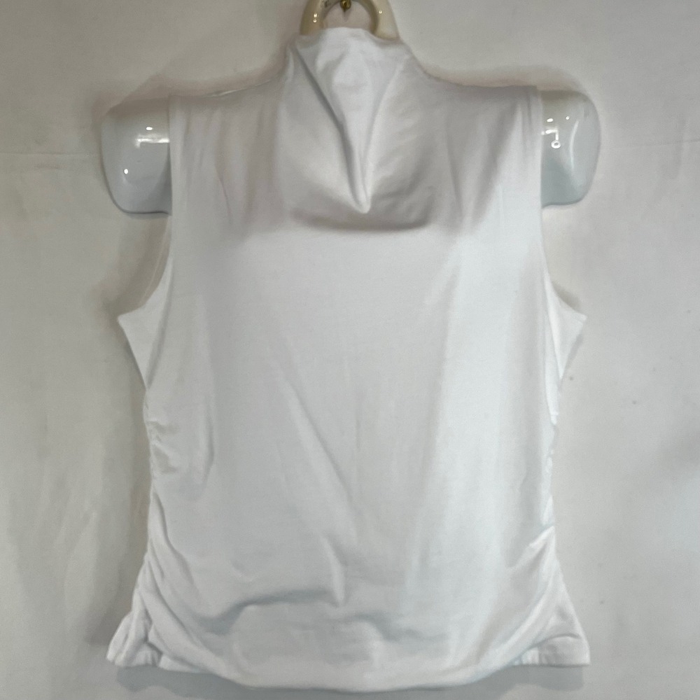Tahari Modern Essentials White Mock Neck Ruched Side Sleeveless Top XL
